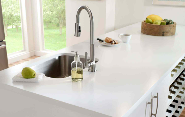 modern white kitchen worktops with faucet